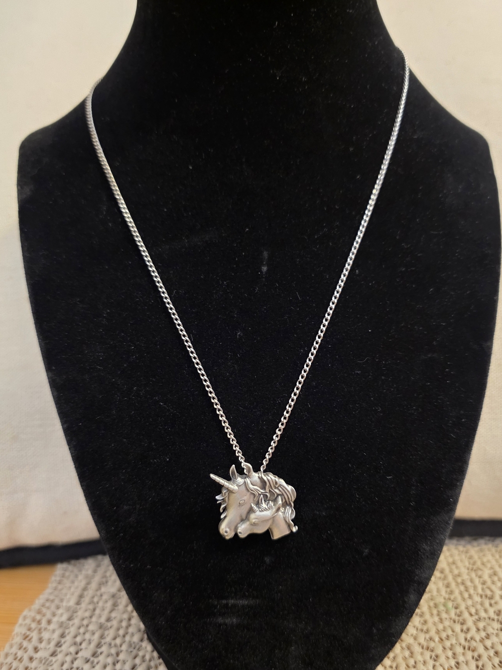 Charisma Solid Pewter Unicorn Mother And Baby's Head Pendant Necklace